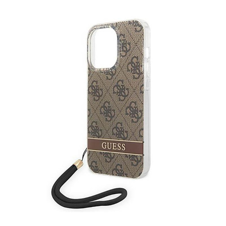 Guess 4G Print Cord - Tasche mit Umhängeband iPhone 14 Pro Max (braun)
