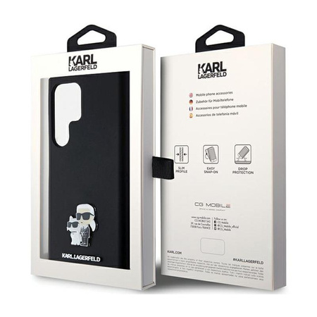 Karl Lagerfeld Silikon Karl & Choupette Metall Pin - Samsung Galaxy S24 Ultra Gehäuse (schwarz)