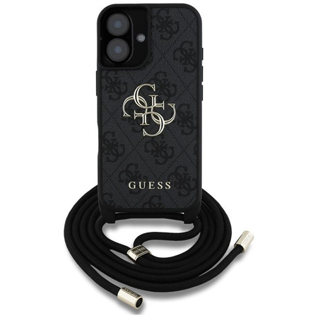 Guess 4G Big Logo Cord Strap Crossbody - Pouzdro pro iPhone 16 Plus (černý)