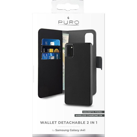 PURO Peněženkové odnímatelné pouzdro 2 v 1 pro Samsung Galaxy A41 (černé)