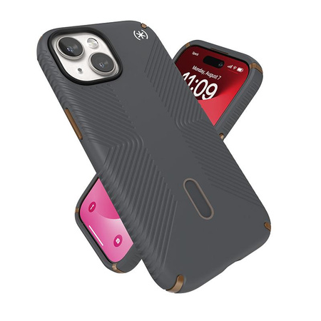 Speck Presidio2 Grip ClickLock & MagSafe - Coque iPhone 16e / iPhone 15 / iPhone 14 / iPhone 13 (Gris anthracite / Cool Bronze)