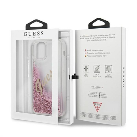 Guess Glitter Vintage Script - iPhone 12 / iPhone 12 Pro Tasche (rosa)