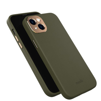 Moshi Napa Slim MagSafe - Étui en cuir pour iPhone 14 Plus (Juniper Green)