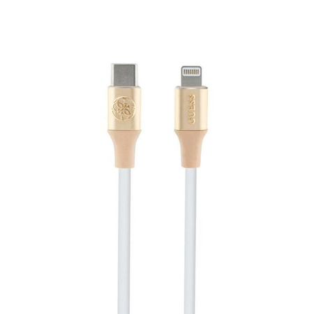 Guess Ebossed Logo - kabel USB-C na Lightning s certifikací MFi 1,5 m (zlatý)