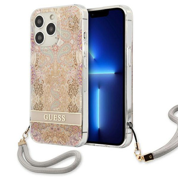 Guess Flower Cord - tok zsinórral iPhone 13 Pro Max (arany)