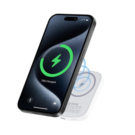 Crong MagSpot Power Bank - bezdrátová powerbanka s MagSafe 5000mAh, USB-C 20W PD (bílá)
