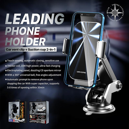 WEKOME WP-U203 K Captain Series - Support de voiture avec recharge sans fil 15W (Noir)