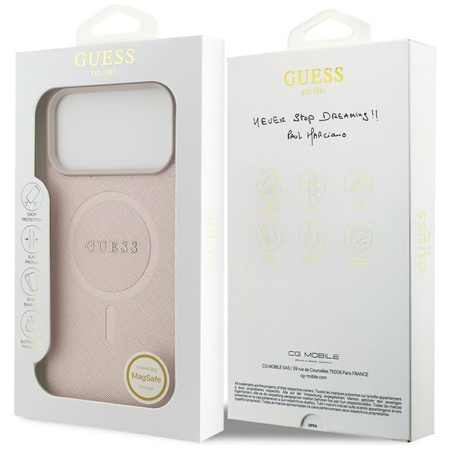 Guess Saffiano Classic Logo MagSafe - Pouzdro iPhone 17 Pro Max (růžový)