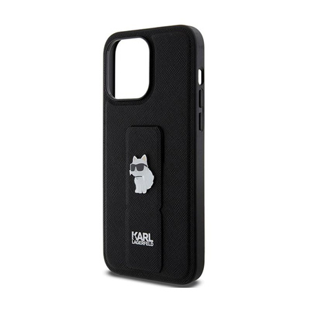 Karl Lagerfeld Gripstand Saffiano Choupette Pins - pouzdro iPhone 13 Pro Max (černé)