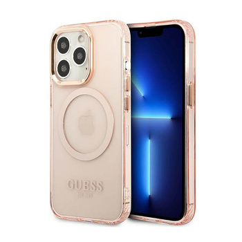 Guess Gold Outline Translucent MagSafe - pouzdro pro iPhone 13 Pro Max (růžové)