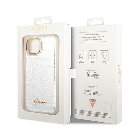 Guess Croco Collection - Tasche für iPhone 14 Plus (Silber)