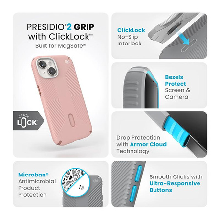 Speck Presidio2 Grip ClickLock & MagSafe - Tasche für iPhone 16e / iPhone 15 / iPhone 14 / iPhone 13 (Dahlia Pink/Rose Copper)