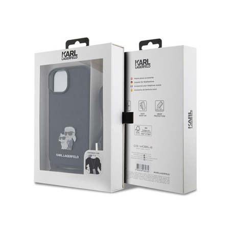 Karl Lagerfeld Crossbody Saffiano fémtű Karl & Choupette - iPhone 15 tok (fekete)
