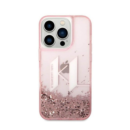 Karl Lagerfeld Liquid Glitter Big Logo Case - Hülle für iPhone 14 Pro (Rosa)