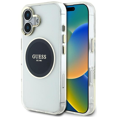 Guess IML Metal Colored Circle Classic Logo MagSafe - Hülle für iPhone 16 (schwarz)
