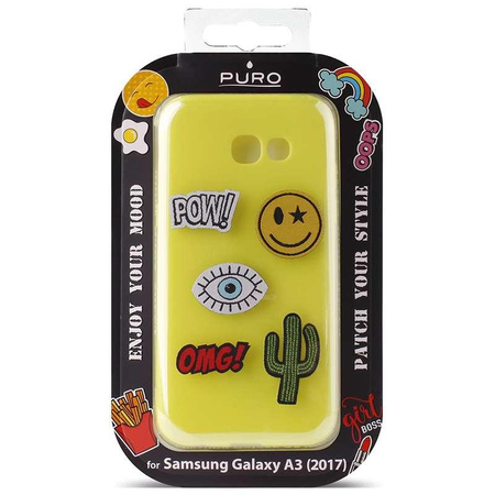 PURO Patch Mania - Samsung Galaxy A3 (2017) case with 5 stickers included (yellow)