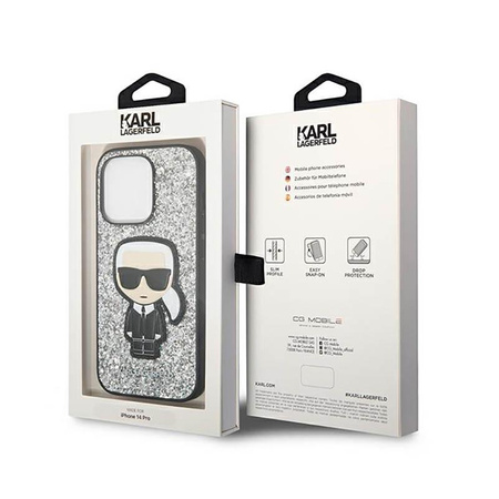 Karl Lagerfeld Glitter Flakes Ikonik - Hülle für iPhone 14 Pro Max (Silber)