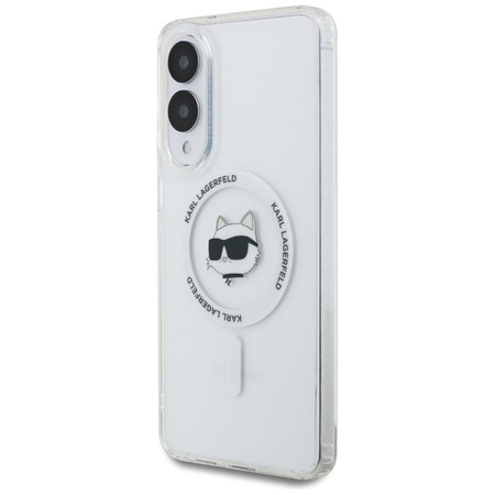 Karl Lagerfeld Button Choupette Head Printed Logo MagSafe – Hülle für Samsung Galaxy S25 Edge (weiß)