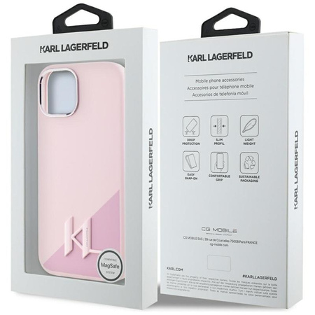 Karl Lagerfeld Silicone Shadow Metal Initial MagSafe - Coque pour iPhone 15 (rose)