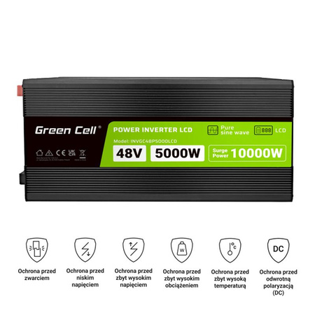 Green Cell - PowerInverter s LCD displejem 48V na 230V 5000W/10000W Měnič napětí s čistou sinusovkou