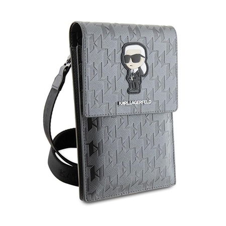 Karl Lagerfeld Saffiano Monogram Ikonik - Phone Bag (stříbrná)