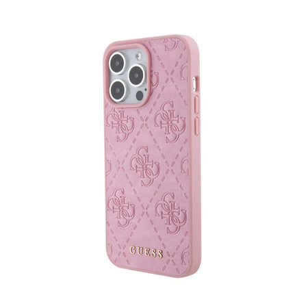 Kožené pouzdro Guess 4G s razítkem - iPhone 15 Pro (růžové)