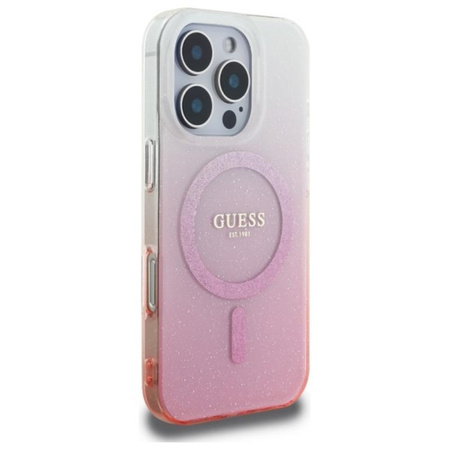 Guess IML Glitter Gradient MagSafe - Pouzdro pro iPhone 16 Pro (Růžové)