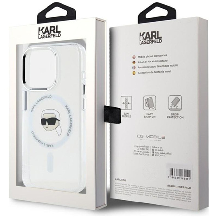 Karl Lagerfeld IML Metal Karl Head MagSafe - Coque pour iPhone 15 Pro Max (blanc)