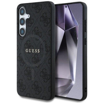 Guess Leder 4G Farbiger Ring Klassisches Logo MagSafe - Tasche für Samsung Galaxy S25 (schwarz)