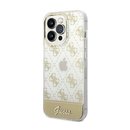Guess 4G Stripe Script Logo Galvanisiertes Muster - iPhone 14 Pro Max Hülle (Gold)