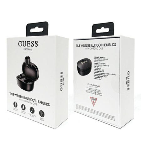 Guess Script Logo - TWS Bluetooth headphones + charging case (black)