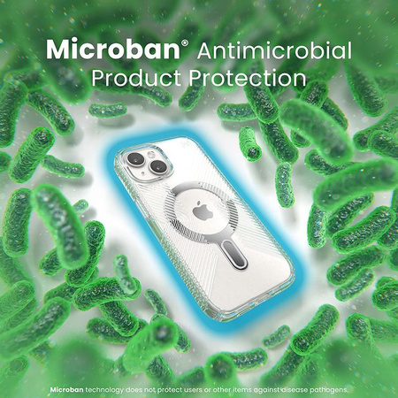 Speck Presidio Perfect-Clear Grip ClickLock & MagSafe - pouzdro pro iPhone 16e / iPhone 15 / iPhone 14 / iPhone 13 (čiré / chromované provedení / stříbrná barva)