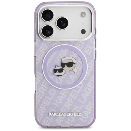 Karl Lagerfeld IML Glitter Karl & Choupette Heads Logo MagSafe - Hülle für iPhone 17 Pro (violett)