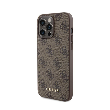 Guess 4G Metal Gold Logo - pouzdro pro iPhone 15 Pro Max (hnědé)