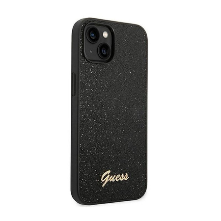 Guess Glitter Flakes Metal Logo Case - pouzdro pro iPhone 14 Plus (černé)