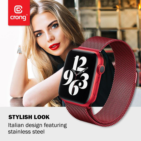 Crong Milano Steel – Pasek ze stali nierdzewnej do Apple Watch 38/40/41/42 mm (czerwony)