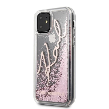 Karl Lagerfeld Signature Glitter Case - pouzdro pro iPhone 11 (růžově zlaté)