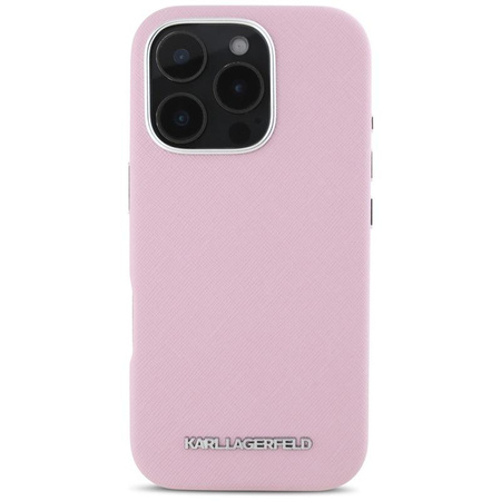 Karl Lagerfeld Saffiano Full Wrapped Elongated Metal Logo MagSafe - étui pour iPhone 16 Pro Max (rose)