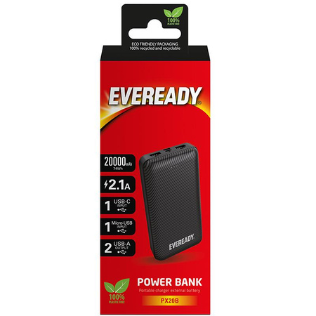 Eveready PX20B - Powerbank 20000 mAh 2x USB-A (fekete)