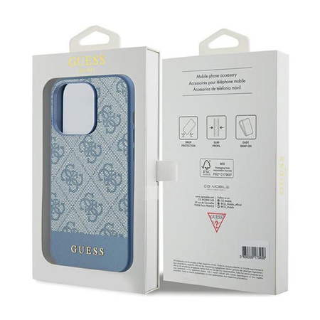 Guess 4G Bottom Stripe Metal Logo Collection - Coque pour iPhone 15 Pro Max (bleu)