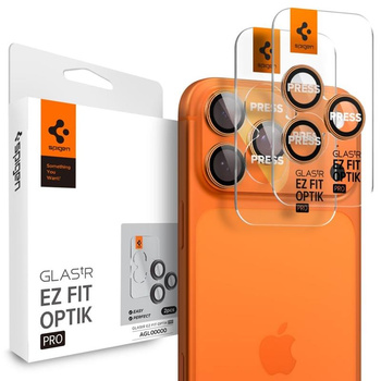 Spigen Optik Pro GLAS.TR EZ Fit Camera Protector 2-Pack - Glass Lens Protector for iPhone 16 Pro / 16 Pro Max / 17 Pro / 17 Pro Max (2 pcs) (Orange)