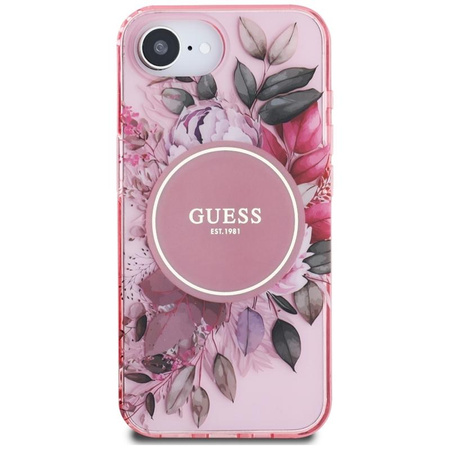 Guess IML Flowers MagSafe - Hülle für iPhone 16e (rosa)