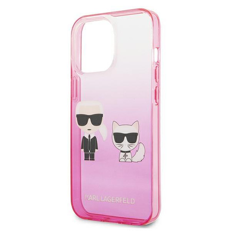 Karl Lagerfeld Gradient Ikonik Karl & Choupette- Hülle für iPhone 13 Pro (Rosa)
