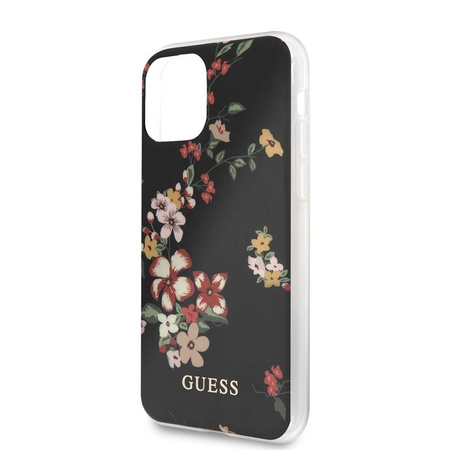 Guess Flower Shiny Collection N4 - Coque pour iPhone 11 Pro Max (Noir)