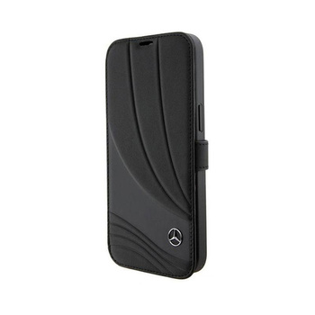 Kožené pouzdro Mercedes Booktype se vzorem vlny - iPhone 15 Pro (černé)