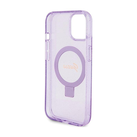 Guess Ring Stand Script Glitter MagSafe - iPhone 15 Plus tok (lila)