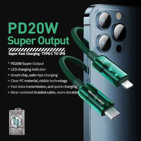 WEKOME WDC-181 Vanguard Series - Câble de connexion USB-C vers Lightning Super Fast Charging PD 20W 1 m (Vert)