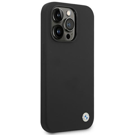 BMW Liquid szilikon tok fém logó - iPhone 14 Pro Max tok (fekete)