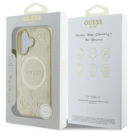 Guess Saffiano Peony Classic Logo MagSafe - iPhone 16 Case (Gold)