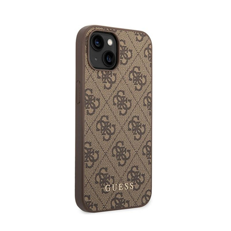Guess 4G Metal Gold Logo - pouzdro pro iPhone 15 Plus (hnědé)